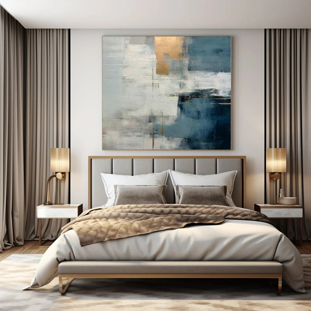 Cool Tones with Gold Accents "Gilded Serenity" Abstract Painting On Canvas PS1205