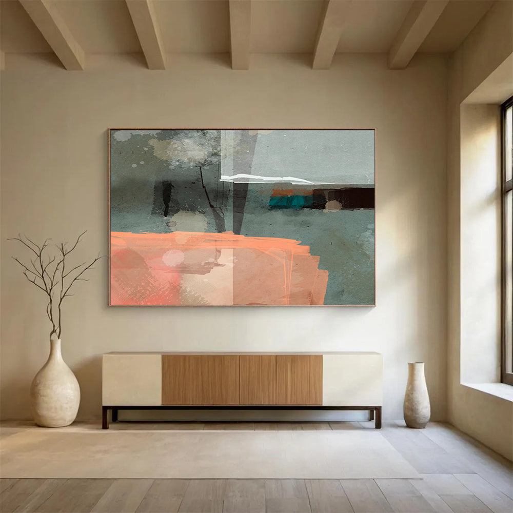 Grey and Orange Abstract Painting On Canvas DKS075