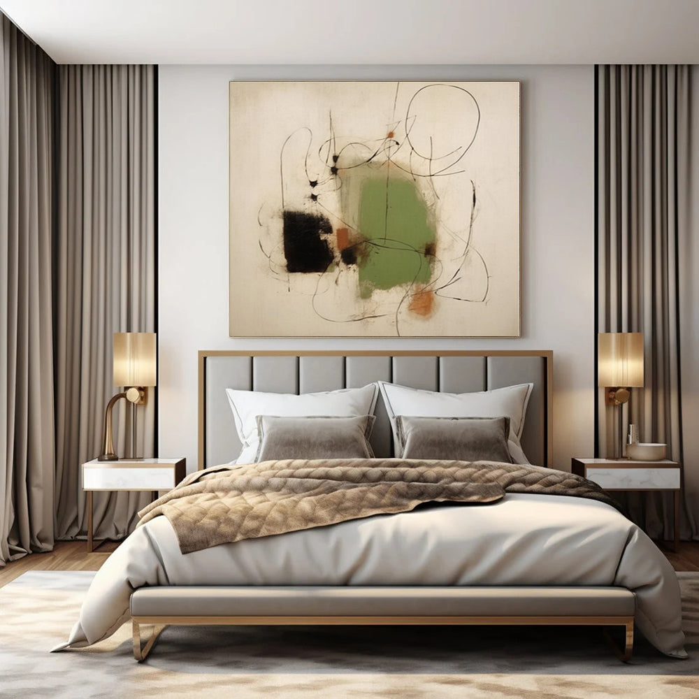 Black, Green, Earthy Tones with Line Textures "Line - Textured Abstraction" Abstract Painting On Canvas PS1283