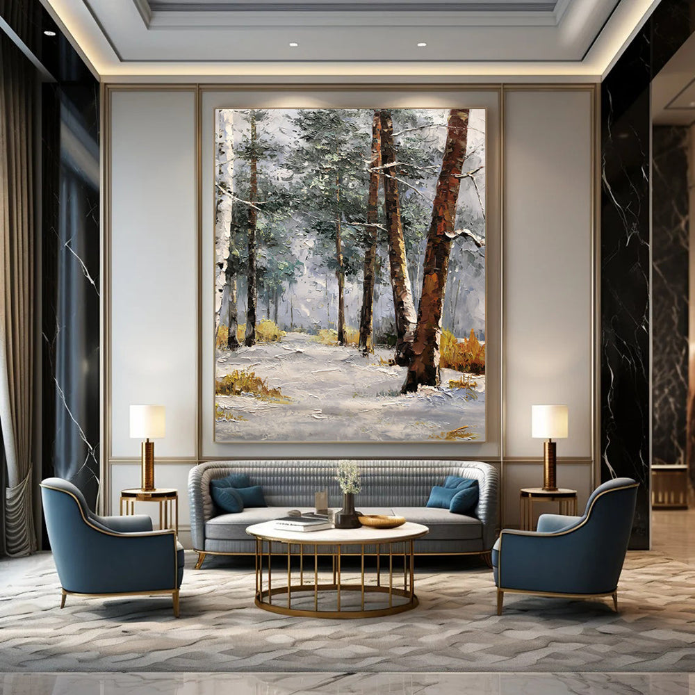 “Snowy Forest Path” - Impressionist Landscape Painting On Canvas PT1274