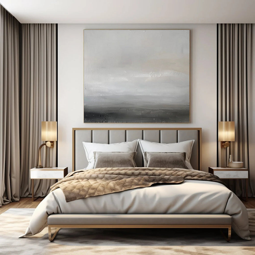 Gray and White Minimalist, "Silent Horizon" – Minimalist Abstract Painting On Canvas PS1013