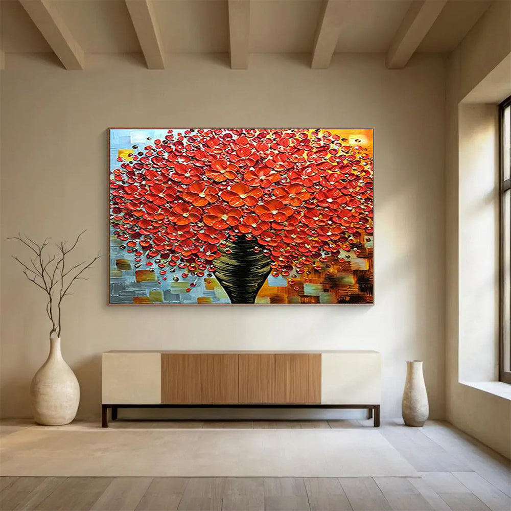 “Red Blossom Textured Bouquet” - 3D Floral Painting On Canvas PT226