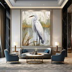 White Egret in Soft Hues, Realism with Sargent's Touch, Wildlife Painting On Canvas PT2127