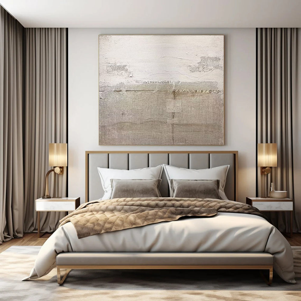 “Beige - White Textured Abstract” - Minimalist Abstract Painting On Canvas PS0114