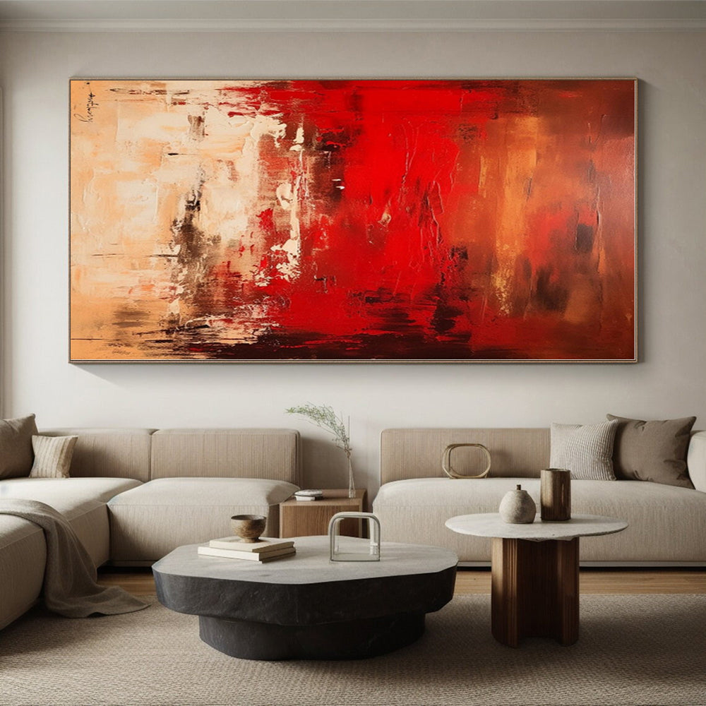“Red - Brown Abstract Landscape” - Red, Brown Abstract Painting On Canvas PS0482