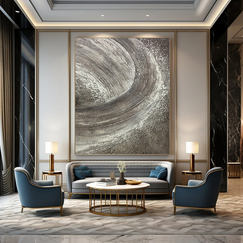 “Textured Silver and Gray Swirls” - Abstract, Tactile - Styled Painting On Canvas PT1542