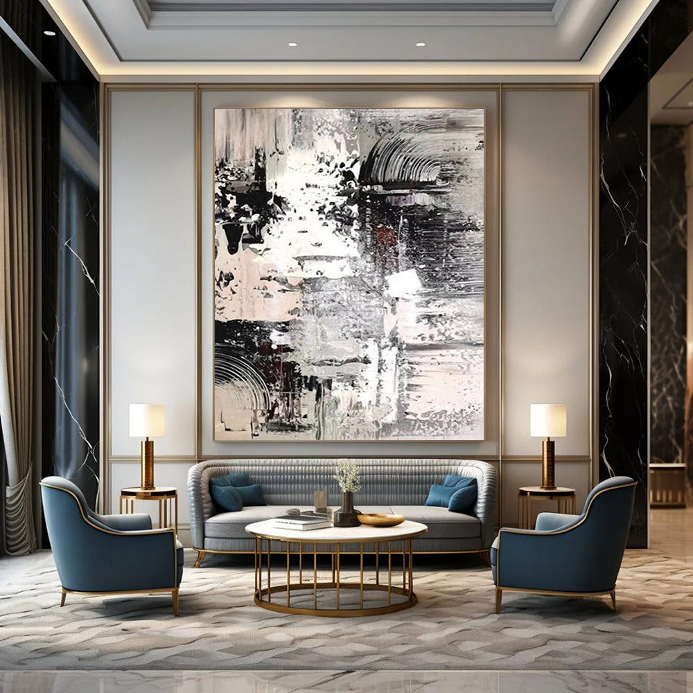 “Monochrome Meltdown: Black, White, Gray Abstract” - Dynamic Abstract Painting On Canvas DS392