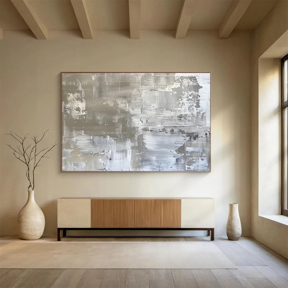 “Silver and Gray Textured Abstract” - Industrial Abstract Painting On Canvas PT104