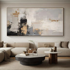 Gray, White & Gold Abstract Drips "City Lights" Painting On Canvas PS0863