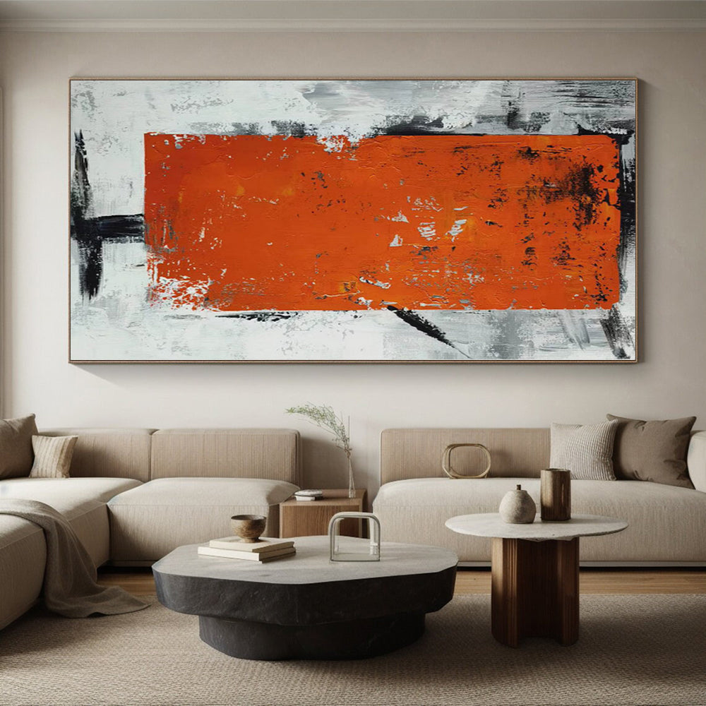 “Textured Orange - Grey Abstract Rectangle” - Industrial Abstract Painting On Canvas PS0316