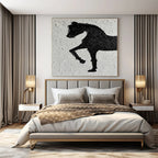 Textured Black Horse Silhouette on White "Equestrian Impression" Mixed - Media Painting On Canvas PS1079