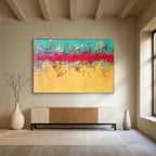 “Turquoise & Red Abstract” - Bold Color - block Painting On Canvas DKS403