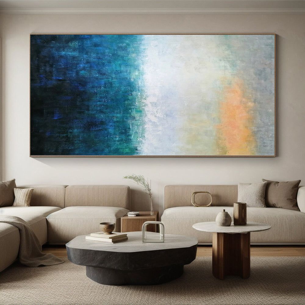 “Blue - Green Abstract Subtle Horizon” - Serene Seascape Painting On Canvas PS0372