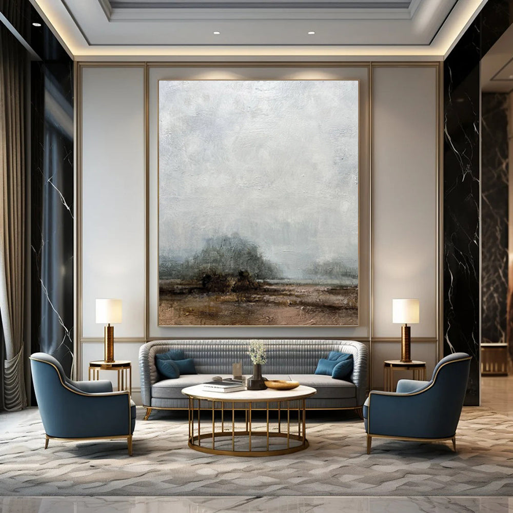 “Misty Gray Landscape” - Landscape, Monochromatic Painting On Canvas PT1510