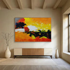 Fiery Abstract: Yellow, Orange & Green Expressionist Painting for Modern Living Room & Creative Studio DKS652