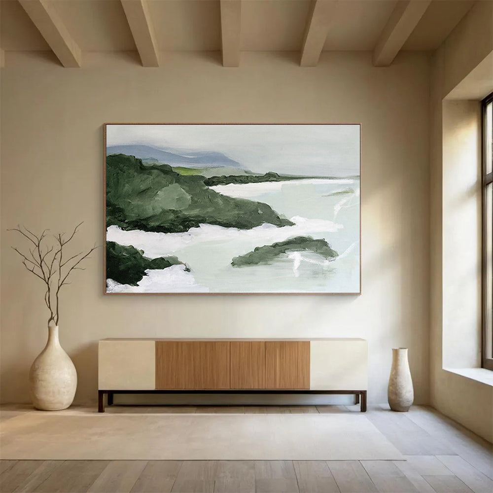 “Green Coastal Landscape Abstract” - Landscape Abstract Painting, Suitable for Beach House & Bedroom DKS603