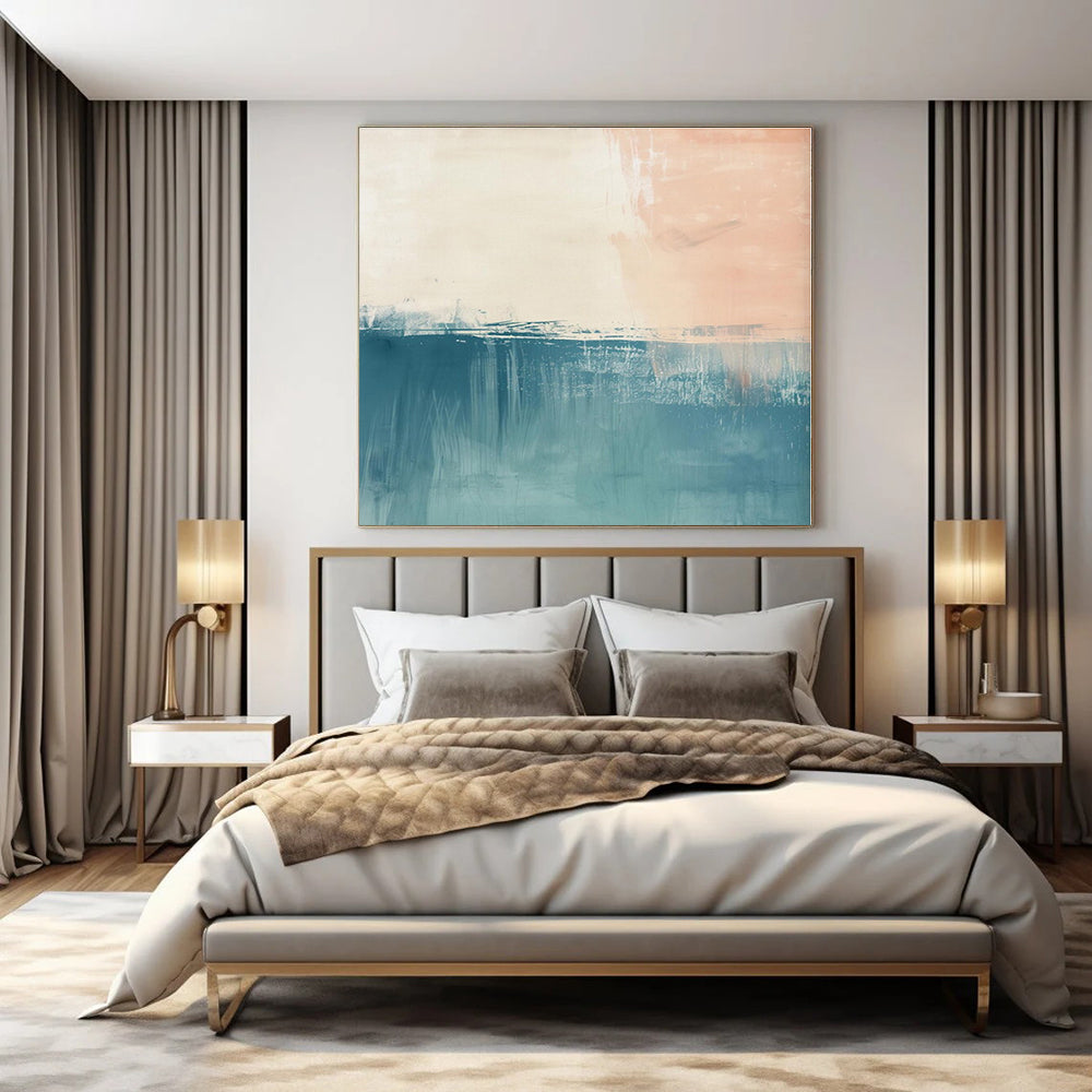 Peach, Coral, Teal with Blended Strokes "Dreamy Dusk" Abstract Painting On Canvas PS1380