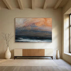 Orange and Grey Sky Over Dark Sea with Snow Seascape Painting On Canvas DKS110