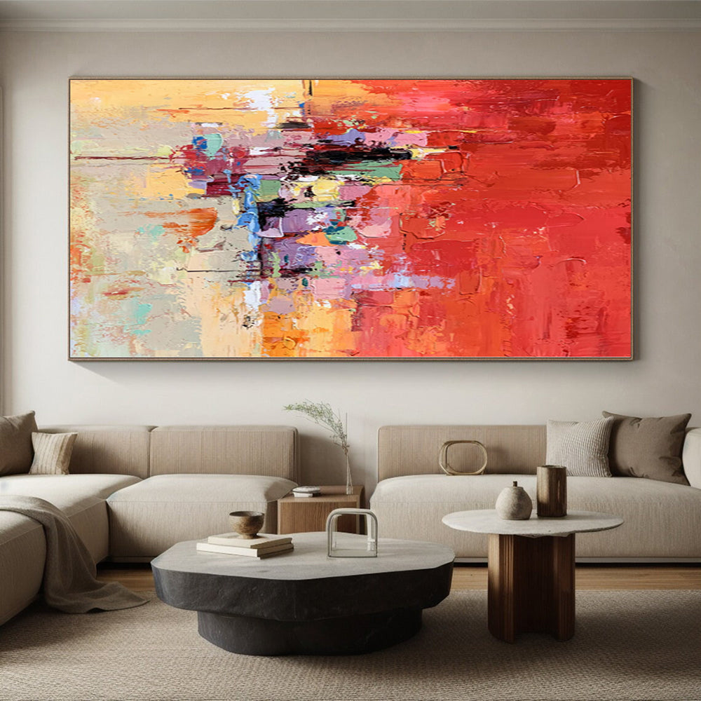 “Vibrant Red - Based Abstract Cityscape” - Expressive Abstract Painting On Canvas PS0291