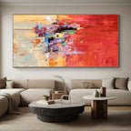 “Vibrant Red - Based Abstract Cityscape” - Expressive Abstract Painting On Canvas PS0291