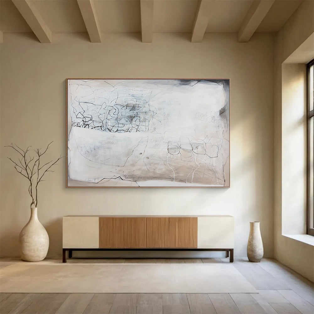 Grey - Toned Abstract with Lines Painting On Canvas DKS081