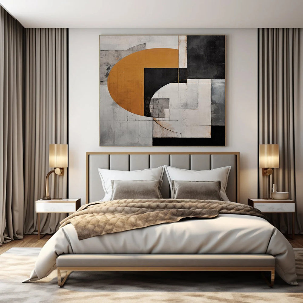 Interlocking Geometric Forms in Neutral Tones "Neutral Harmony" Abstract Painting On Canvas PS1207