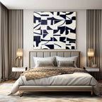 Navy, White with Geometric Shapes "Geometric Pulse" Abstract Painting On Canvas PS1327