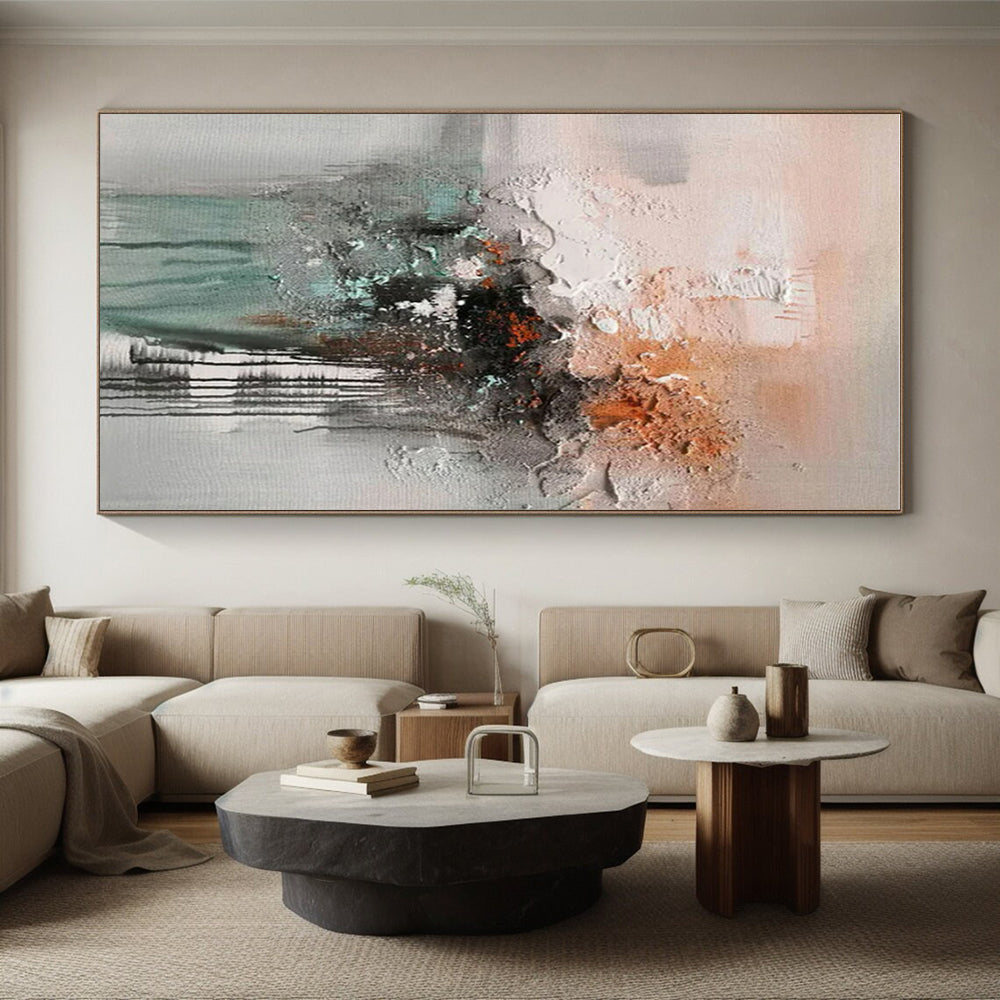 Textured Gray - Orange Abstract, "Rough Dawn" – Mixed - Media Abstract Painting On Canvas PS0898