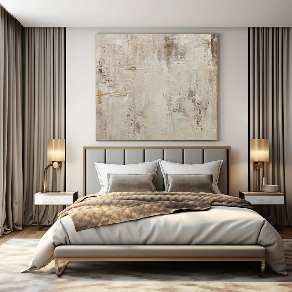 “Beige - Gray Textured Minimalist” - Calm Abstract Painting On Canvas PS0135