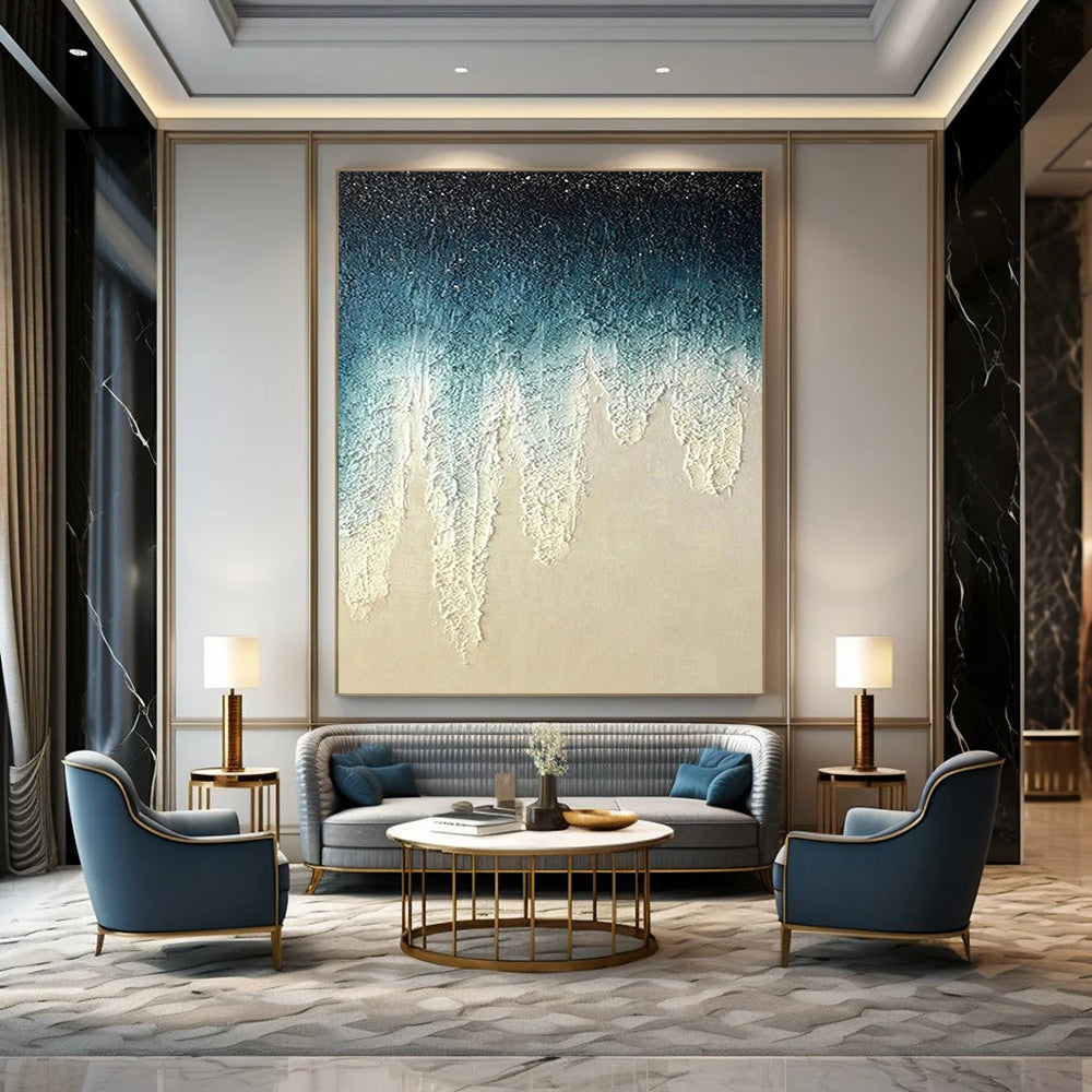 “Blue to Beige Gradient with Icicle - like Textures” - Abstract Winter - Inspired Painting On Canvas DS343