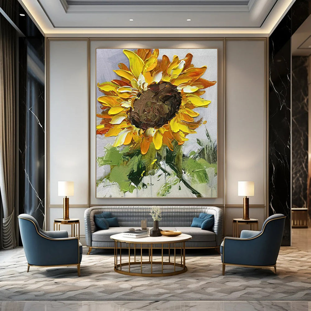 “Textured Sunflower Painting” - Impasto Oil Painting On Canvas PT2199