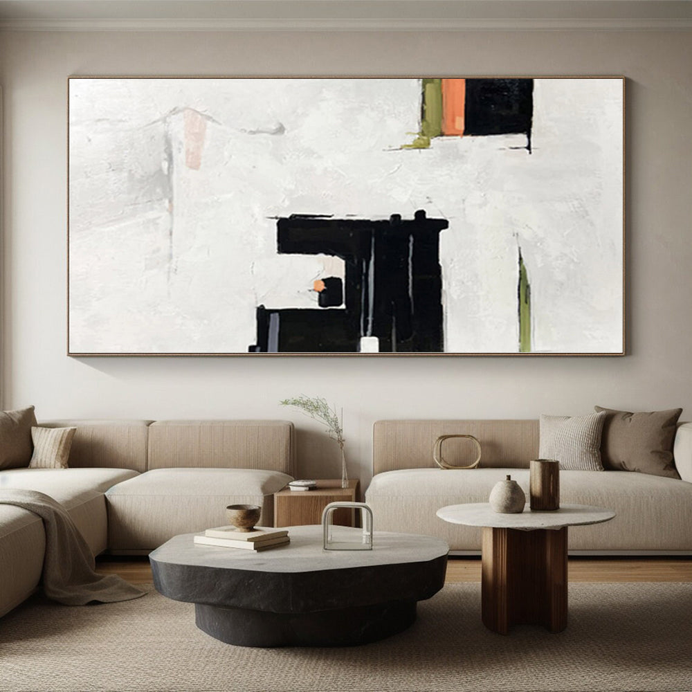 “Black - Green - Orange Abstract Minimalist Forms” - Subtle Abstract Painting On Canvas PS0327