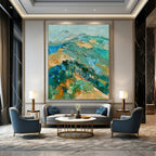 “Textured Green and Blue Impasto Landscape” - Impasto Landscape Painting On Canvas PT1938