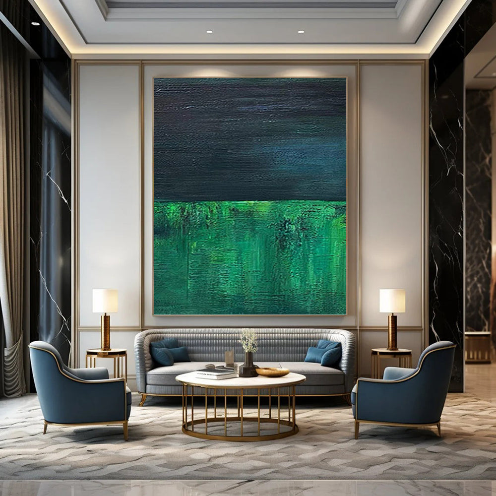 “Green - Black Abstract Layers” - Minimalist Abstract Painting On Canvas PT1201