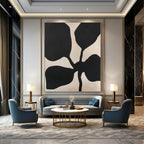 “Black Floral Silhouette on Light Beige” - Nature - Inspired Minimalist Painting On Canvas PT1077