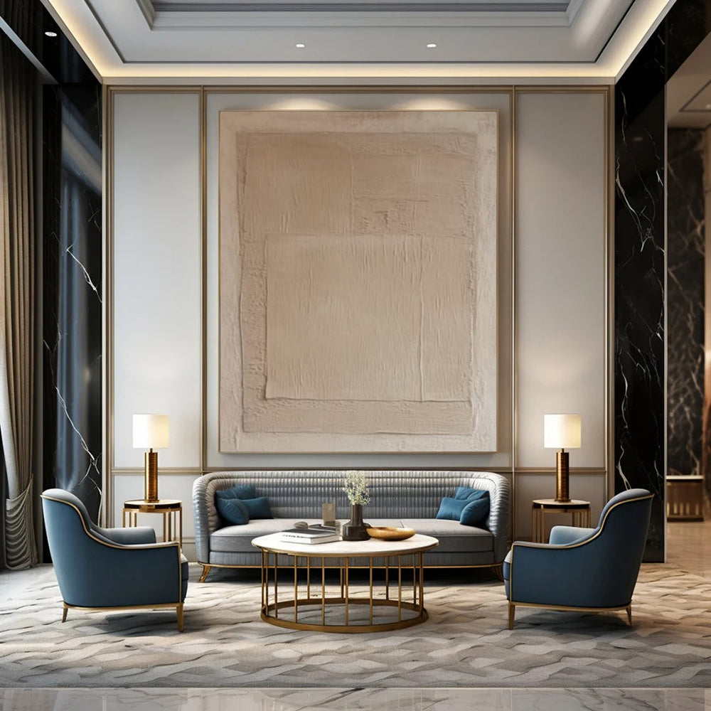 “Beige Textured Squares” - Minimalist Abstract Painting On Canvas DS360