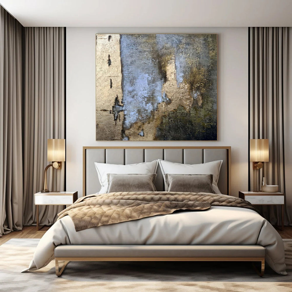 Blue, Gold, and Brown Textured, "Timeless Layers" – Textured Abstract Painting On Canvas PS1001