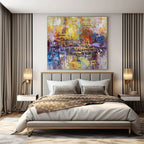 Golden - Purple Abstract City, "Metallic Mosaic" – Abstract Urban Painting On Canvas PS0924