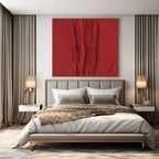 Textured Red Vertical Ridges "Crimson Currents" Relief Sculpture On Canvas PS1071