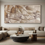 “Brown Cubist Structure” - Brown, Beige Cubist Abstract Painting On Canvas PS0400