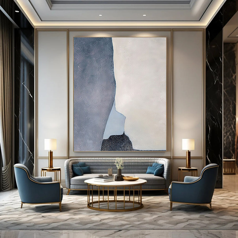 “Geometric Gray and White Shapes” - Abstract, Structural Painting On Canvas PT1539