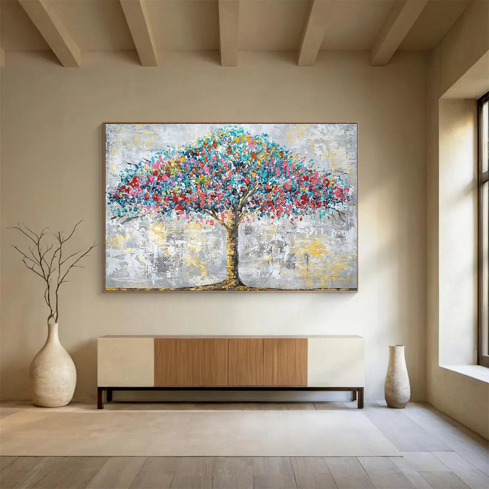 “Colorful Blossom Tree” - Impasto Oil Painting on Canvas PT1514