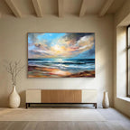 “Vibrant Seaside Sunset” - Impressionistic Oil Painting on Canvas PT1511