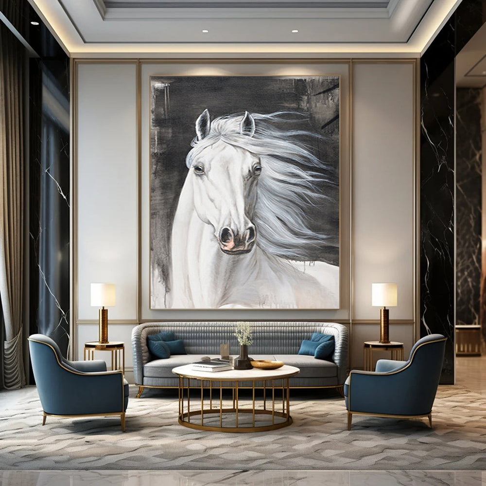 “White Horse Portrait” - Realistic, Equine - Themed Painting On Canvas PT1529