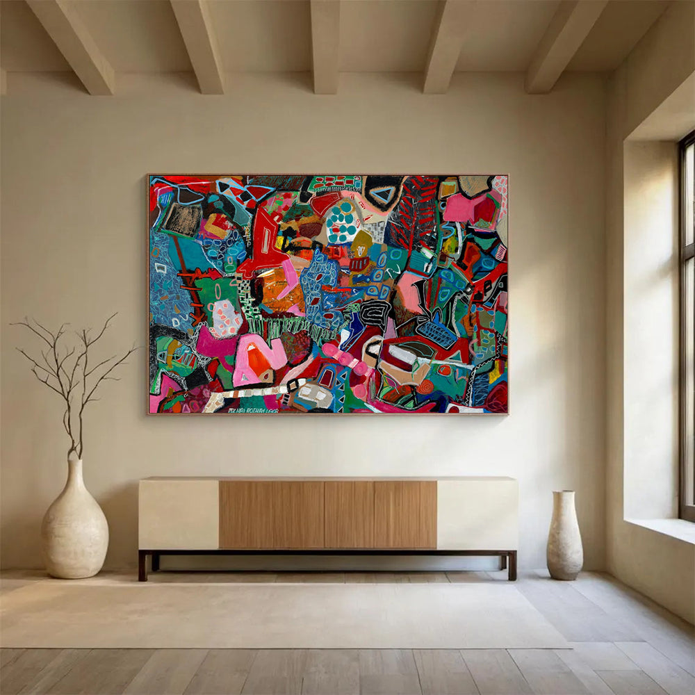 “Vibrant Abstract Mosaic” - Cubist - Inspired Painting On Canvas PT242