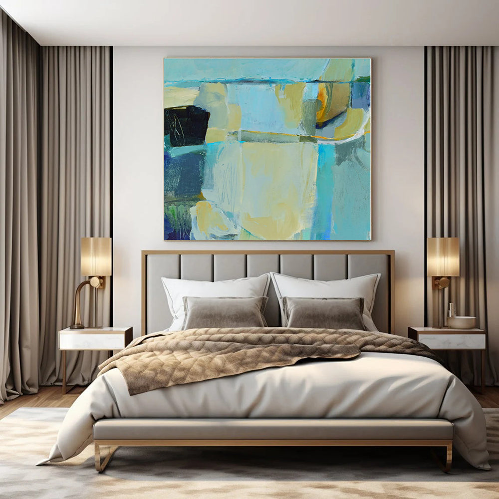 Blue, Green, Beige with Abstract Forms "Coastal Abstraction" Abstract Painting On Canvas PS1308