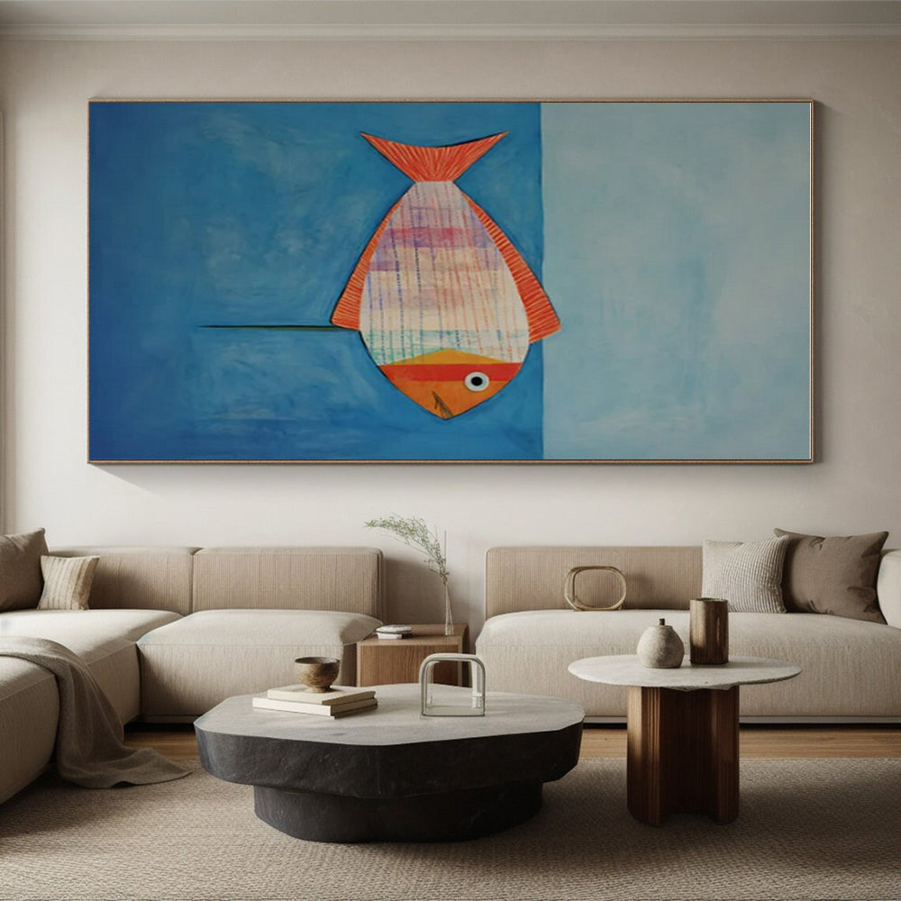 Collage Fish, "Rainbow Fish Collage" – Mixed - Media Fish Painting On Canvas PS0876