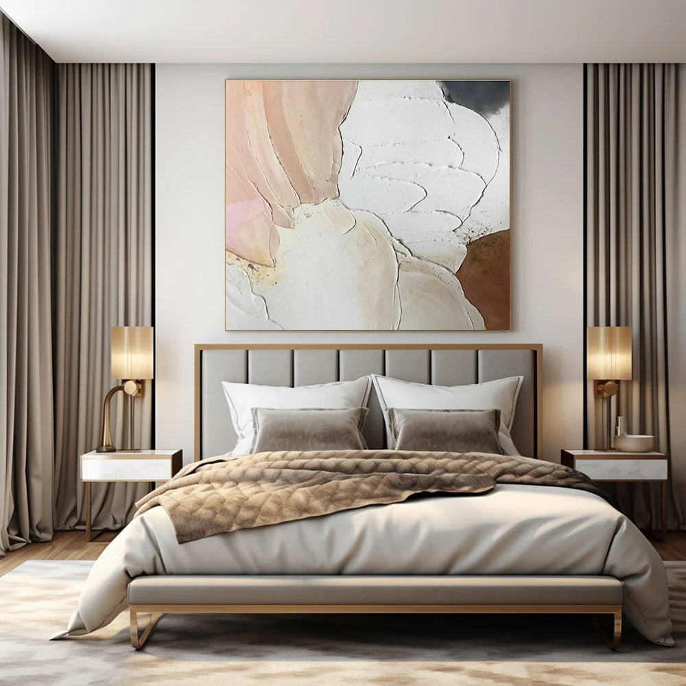 White, Pink, Beige, Gold with Textured Petals "Tactile Blossoms" Abstract Painting On Canvas PS1437