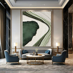 “Green & White Wave Abstraction” - Fluid, Nature - Inspired Painting On Canvas PT1473