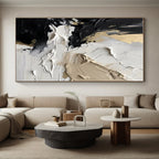 “Black - White - Gold Impasto” - Black, White, Gold Abstract Impasto Painting On Canvas PS0715